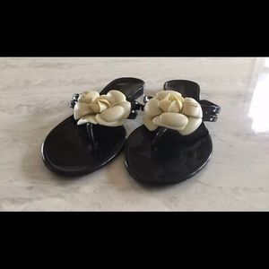 Chanel black jelly beige Camilla  flip flops ( 37)